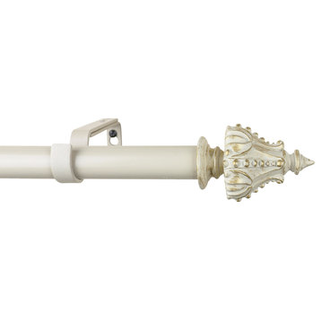 1" Diameter Regale Curtain Rod, 28"-48", Gilded French White