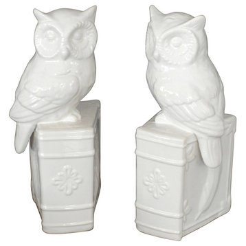 Ceramic Owl Bookends, Set of 2