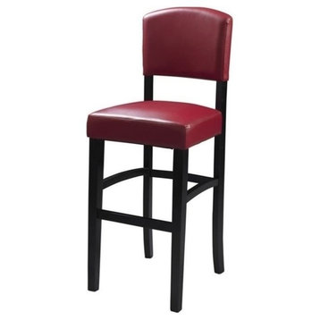 Pemberly Row 24" Faux Leather & Wood Counter Stool in Dark Red/Espresso