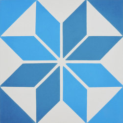 Moroccan Mosaic and Tile House - Assila Handmade Cement Tile, Blue/Light Blue, Sample - Wall And Floor Tile
