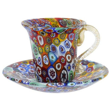 GlassOfVenice Murano Glass Millefiori Cup and Saucer - Multicolor