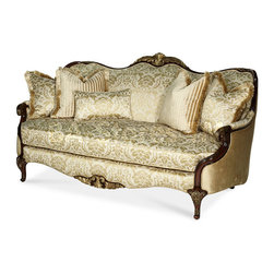 "Michael Amini" Radiant Chestnut/Champagne Wood Trim Sofa, Imperial Court Collec - Sofas
