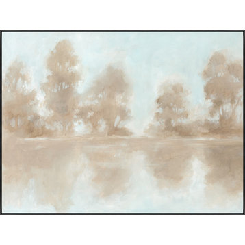 48x36 Trees Near Water, Framed Artwork, Black
