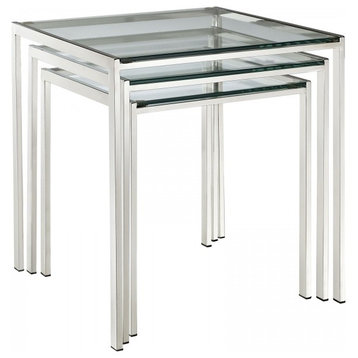 Modern Contemporary Living Room Glass Nesting Table Silver
