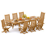 Teak Deals - 9-Piece Outdoor Teak Dining Set, 122" X-Large Rect Table, 8 Warwick Arm Chairs - Our Teak Dining Set is a uniquely modern interplay of very durable teak wood featuring our beautiful Teak Chairs. Our teak wood is certified to withstand the rigors of adverse climates however because of Teak's well known micro-smooth finish and quality craftsmanship many use our furniture indoors as well. Rich in oil finely grained and precisely fashioned with mortise-and-tenon joinery.