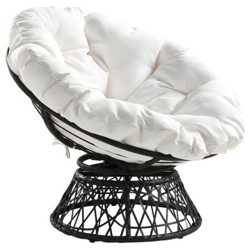Papasan Chair with White cushion and Resin Wicker Black Frame