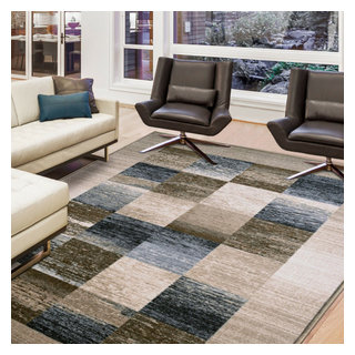 Blue Nile Mills Modern Stripe Abstract Indoor Area Rug, 5' x 8', Taupe, Gray