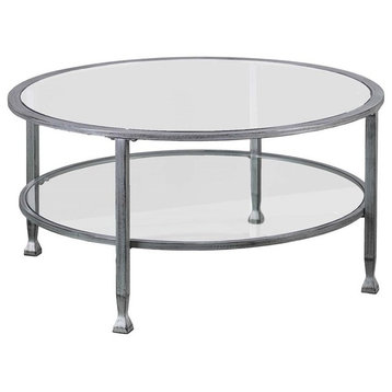 SEI Furniture Jaymes Round Glass Top Coffee Table in Silver