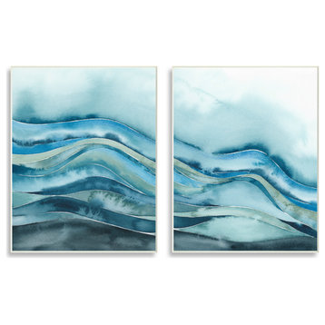 Abstract Blue Wave Seascape Tranquil Ocean Pattern, 2pc, each 13 x 19