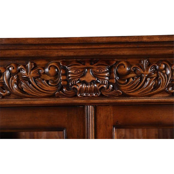 Bookcase Carved Lion Heads Claw Foot Mahogany  Antiqued Hardware  2