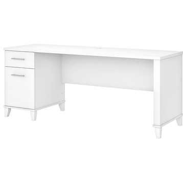 Elegant Desk, Rectangular Top With Utility Drawers and File Drawer, White