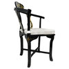 Hand-Painted Black Lacquer Oriental Corner Chair Inlaid With Mother of Pearl