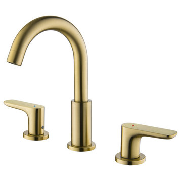 Deck Mounted Dual Handles High-Arc Widespread Bathroom Faucet, Brushed Gold