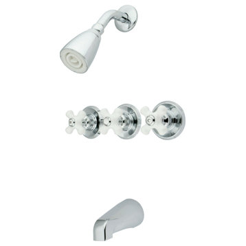 Kingston Brass Three-Handle Tub and Shower Faucet, Polished Chrome