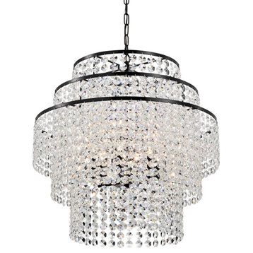 6-Light Antique Black Modern Glam Chandelier With Tier Cascading Crystals