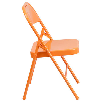 Orange Marmalade Triple Braced and Double Hinged Metal Folding Chair, Set of 2