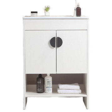 Plywood Freestanding Bath Vanity Set, Integrated Ceramic Sink, White, 24" X 18"