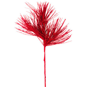 25" Red Glittered Spray Branch Pick