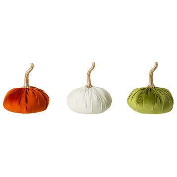 Orange/White/Green Velvet Pumpkins, Set of 3