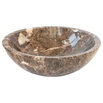 Modern Dark Emperador Marble Round Bathroom Vessel Sink Bowl, 16.5"
