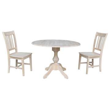 42" Round Solid Wood Pedestal Table with Two Chairs - Unfinished
