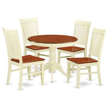 Anwe5-Bmk-W, 5-Piece Dining Set With Table and 4 Chairs, Buttermilk and Cherry