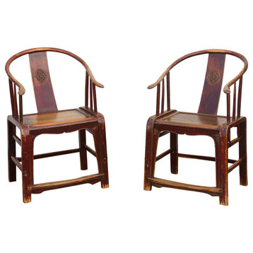 Pair of Antique Brown Glazed Horseshoe Chairs