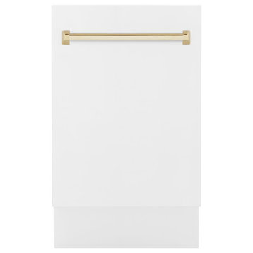ZLINE 18" Tall Tub Dishwasher, White Matte With Gold Handle, DWVZ-WM-18-G