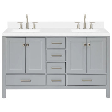 Ariel Cambridge 60" Double Rectangle Sinks Vanity, Carrara Quartz, Gray