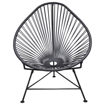 Acapulco Indoor/Outdoor Handmade Lounge Chair, Grey Weave, Black Frame