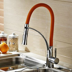 Chrome Kitchen Sink Faucet with Leather Pull Out Tube - Kitchen Faucets