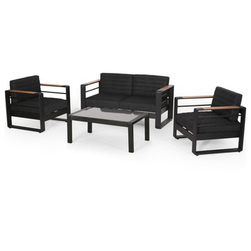 Neffs Outdoor Aluminum 4 Seater Chat Set, Black, Natural, and Gray