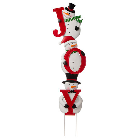 48.23"H Metal Vertical JOY Snowman Yard Stake or horizontal Snowmen Family Stake