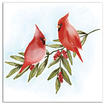 Two Cardinals On Leaves 3 16x16 Canvas Wall Art