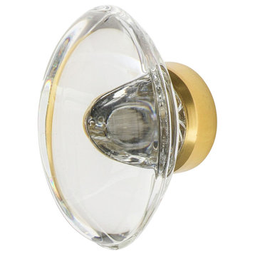 Oval Clear Crystal 1 3/4" Cabinet Knob in Unlacquered Brass