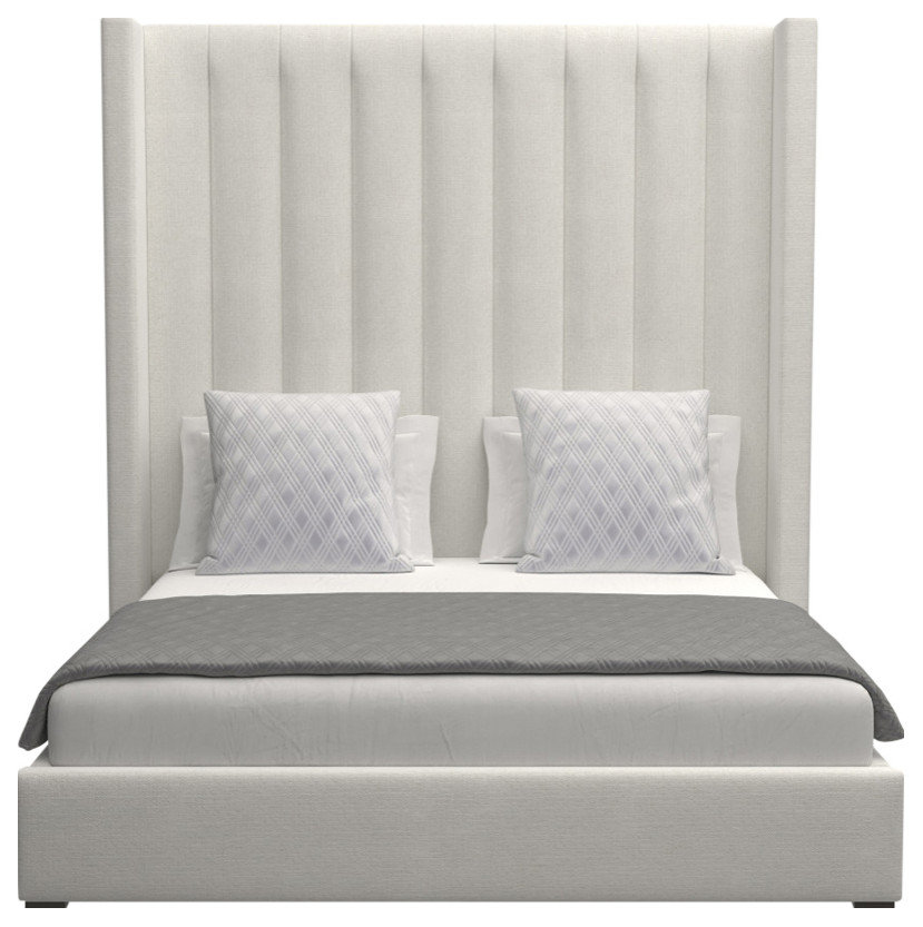 Nativa Interiors Aylet Vertical Channel Tufted Bed, Off White, King, High 87"