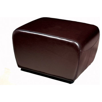 Baxton Studio Dark Brown Full Leather Ottoman With Rounded Sides