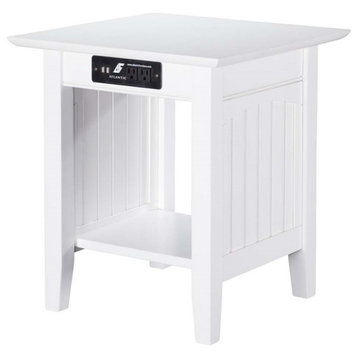 Leo & Lacey Modern Wood End Table with USB Charging Ports in White