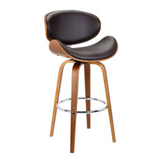 Dwellist - Benton 26" Swivel Counter Height Bar Stool, Brown Faux Leather, Wooden Legs - Bar Stools and Counter Stools