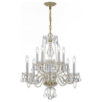 10-Light Chandelier, Polished Brass, Clear Hand Cut Crystal