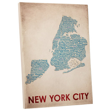 New York Local Cities Map Gallery Wrapped Canvas Wall Art, 30"x20"