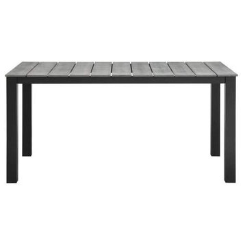Patio Dining Table, Aluminum Frame & Faux Wood Top Slats, Brown Gray, 63"