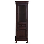 James Martin - Brookfield Linen Cabinet, Burnished Mahogany - The Brookfield linen closet collection by James Martin Furniture is truly breathtaking. Featuring a beautiful glass-insert top door and glass side "windows", along with a lower door and drawer, you get the best of both worlds as far as storage and style. Available in the following five finishes: Antique Black, Cottage White, Burnished Mahogany, Country Oak, and Warm Cherry.
