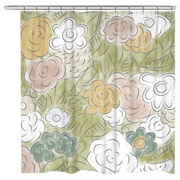 Green Garden Petals Shower Curtain