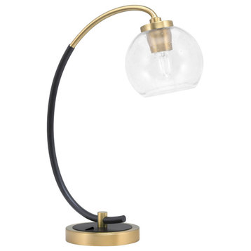 1-Light Desk Lamp, Matte Black/New Age Brass Finish, 5.75" Clear Bubble Glass
