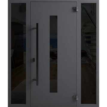 Exterior Prehung Steel Door Ronex 0130 Grey 2 Side Exterior WindowsLeft Hand