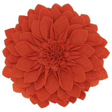 Felt Flower Design Throw Pillow, 16"x16", Terracotta