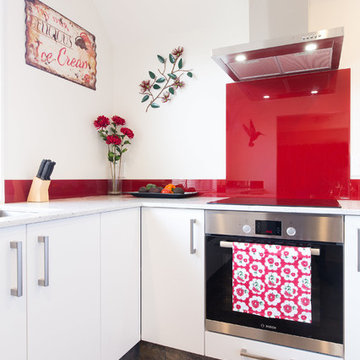 Touchtex White Kitchen with Red Splashback