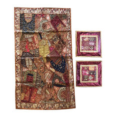 Bohemian Beaded Patchwork Tapestry Wall Hanging With Decorative Cushion Cover