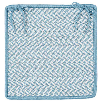 Outdoor Houndstooth Tweed, Sea Blue Chair Pad, Set of 4